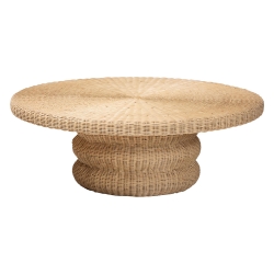 bali & pari Silvia Natural Rattan Coffee Table - Handwoven Wicker Accent Cocktail Table with Pedestal Base for Living Room or Sunroom